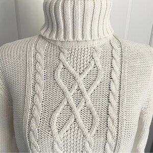 Eddie Bauer Off-White Cotton Blend Cable-Knit Turtleneck Pullover Sweater Medium